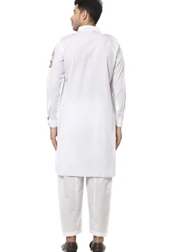 Embroidered Cotton Pathani Suit in White