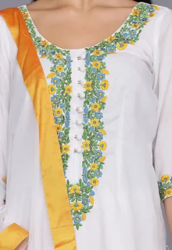 Embroidered Cotton Punjabi Suit in White