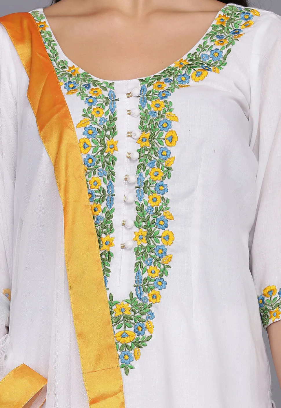 Embroidered Cotton Punjabi Suit in White