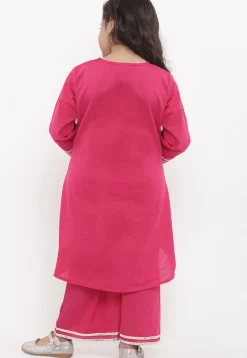 Embroidered Cotton Rayon A Line Kurta Set in Pink