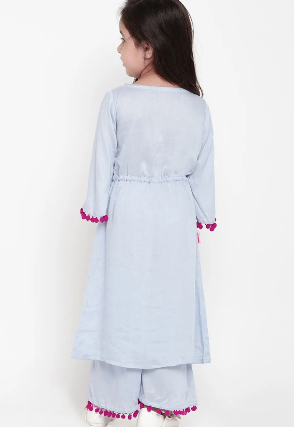 Embroidered Cotton Rayon A Line Kurta Set in Light Blue