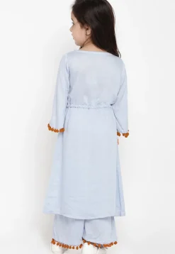 Embroidered Cotton Rayon A Line Kurta Set in Light Blue
