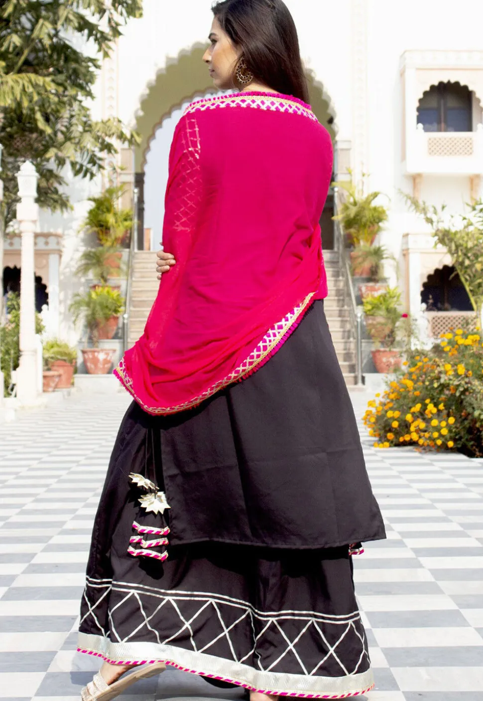 Embroidered Cotton Rayon Pakistani Suit in Black