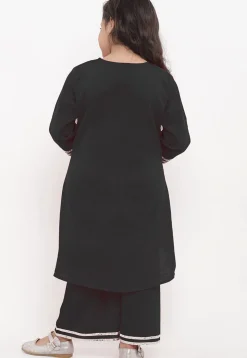 Embroidered Cotton Rayon A Line Kurta Set in Black