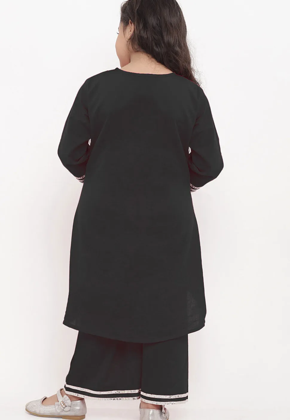 Embroidered Cotton Rayon A Line Kurta Set in Black