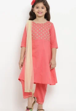 Embroidered Cotton Rayon Pakistani Suit in Peach
