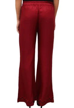 Embroidered Cotton Rayon Palazzo in Maroon