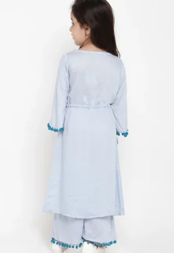 Embroidered Cotton Rayon A Line Kurta Set in Light Blue
