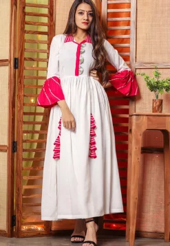 Embroidered Cotton Rayon Maxi Dress in White