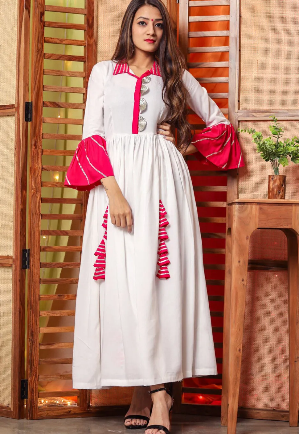 Embroidered Cotton Rayon Maxi Dress in White
