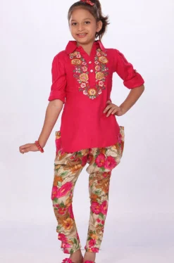 Embroidered Cotton Salwar Set in Red
