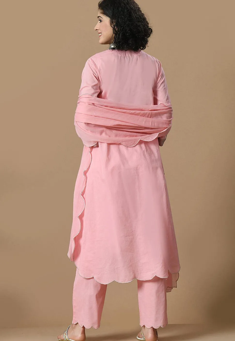 Embroidered Cotton Scalloped Pakistani Suit in Pink