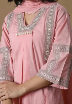 Embroidered Cotton Scalloped Pakistani Suit in Pink