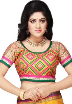 Embroidered Cotton Shimmer Blouse in Multicolor
