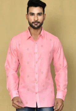 Embroidered Cotton Shirt in Pink