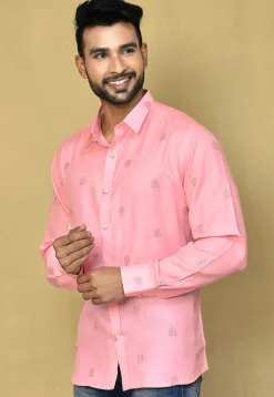 Embroidered Cotton Shirt in Pink