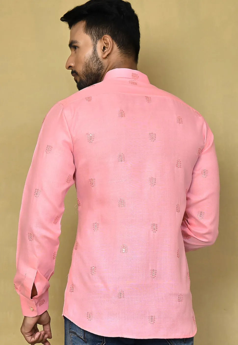 Embroidered Cotton Shirt in Pink