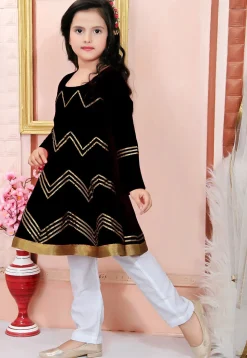 Embroidered Cotton Silk Anarkali Suit in Black