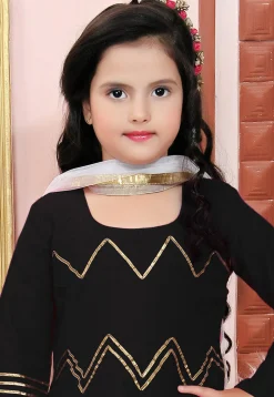 Embroidered Cotton Silk Anarkali Suit in Black