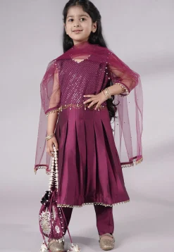 Embroidered Cotton Silk A Line Suit in Purple