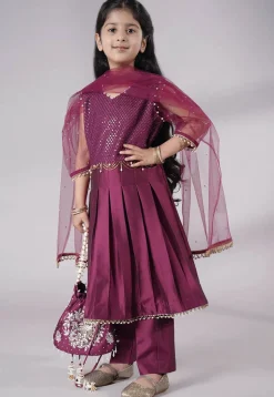 Embroidered Cotton Silk A Line Suit in Purple