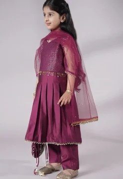 Embroidered Cotton Silk A Line Suit in Purple