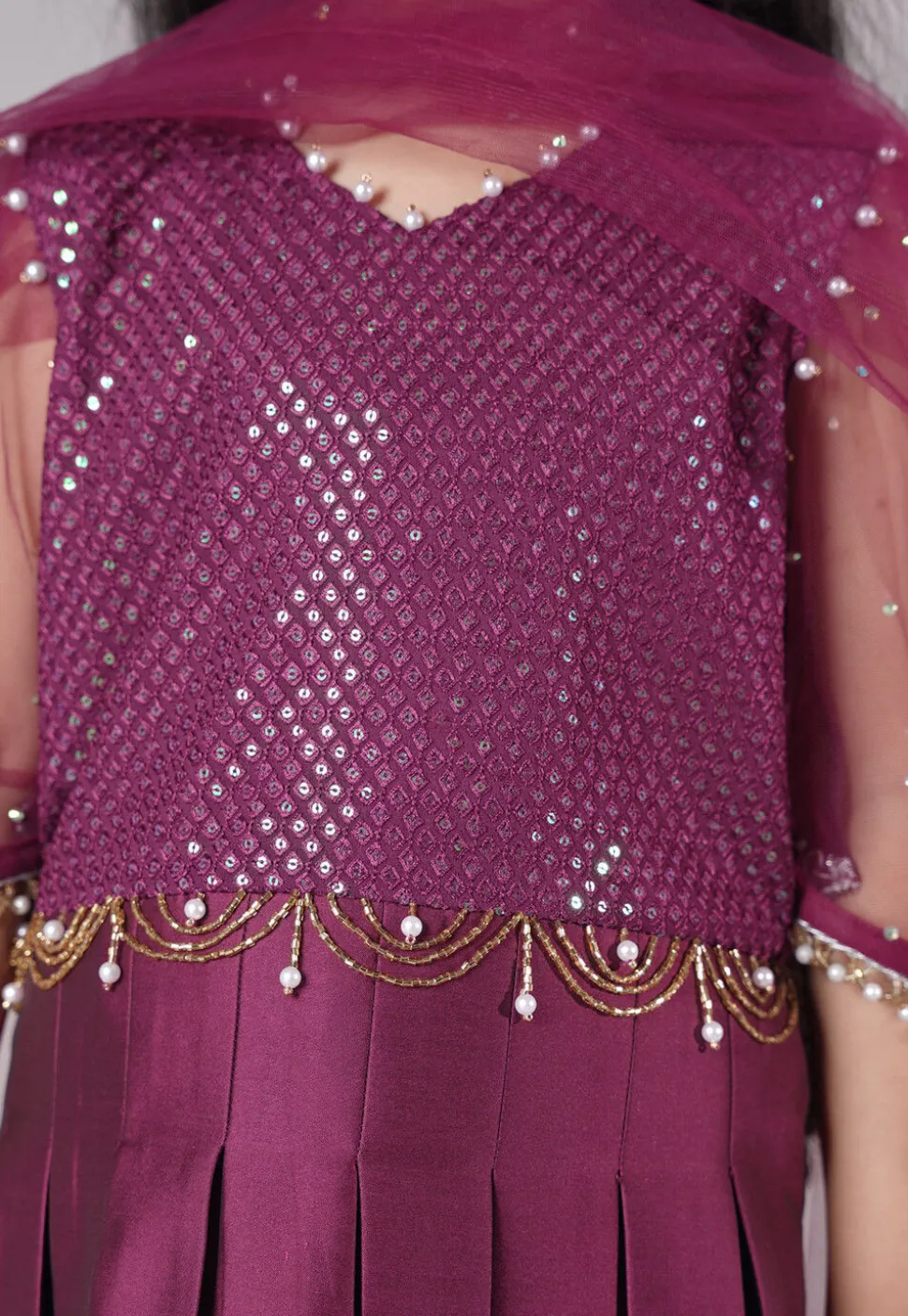Embroidered Cotton Silk A Line Suit in Purple