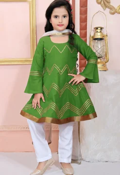 Embroidered Cotton Silk Anarkali Suit in Green