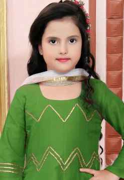 Embroidered Cotton Silk Anarkali Suit in Green