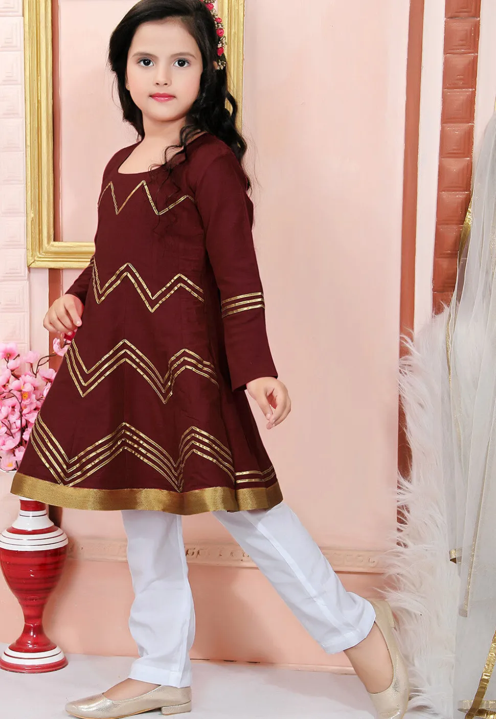 Embroidered Cotton Silk Anarkali Suit in Maroon