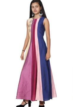 Embroidered Cotton Silk Anarkali Kurta Set in Multicolor