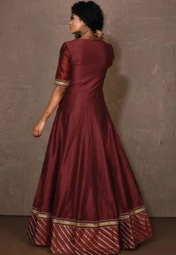 Embroidered Cotton Silk Anarkali Kurta in Maroon