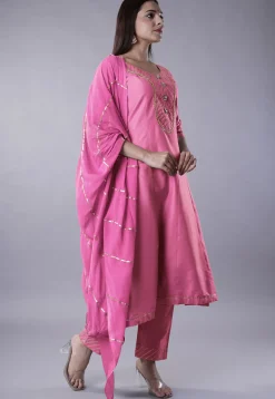 Embroidered Cotton Silk Anarkali Suit in Pink