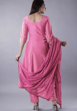 Embroidered Cotton Silk Anarkali Suit in Pink