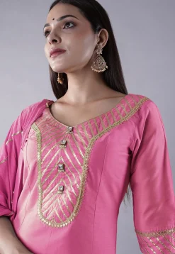 Embroidered Cotton Silk Anarkali Suit in Pink