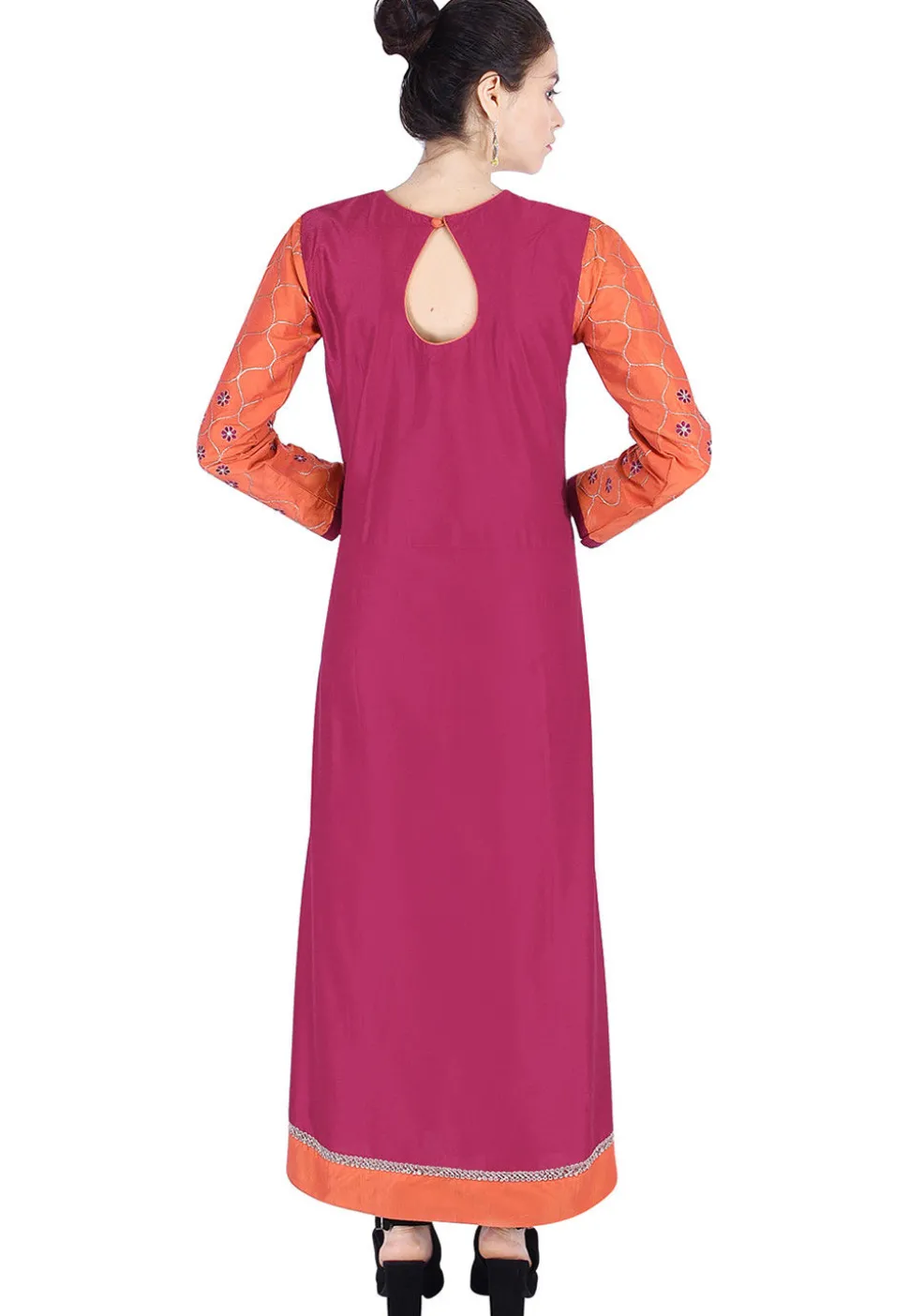 Embroidered Cotton Silk A Line Suit in Magenta