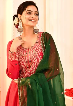Embroidered Cotton Silk Anarkali Suit in Fuchsia