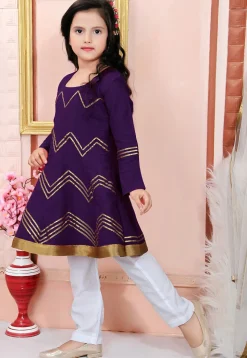 Embroidered Cotton Silk Anarkali Suit in Purple