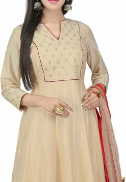Embroidered Cotton Silk Anarkali Suits in Beige