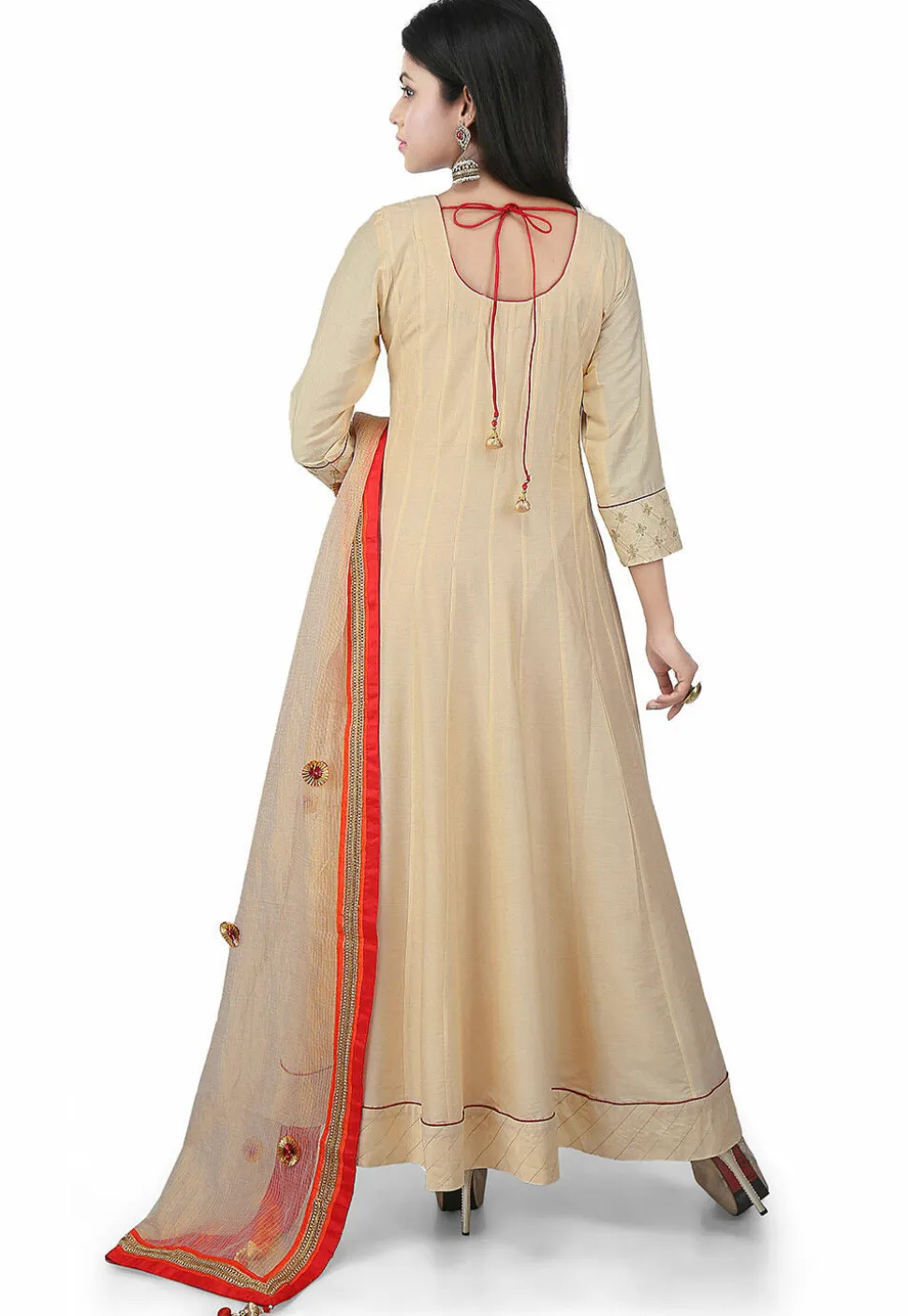 Embroidered Cotton Silk Anarkali Suits in Beige