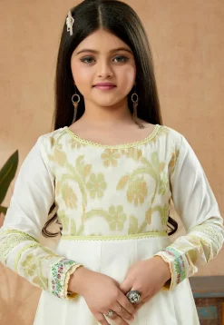 Embroidered Cotton Silk Anarkali Suit in Off White