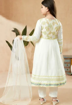 Embroidered Cotton Silk Anarkali Suit in Off White