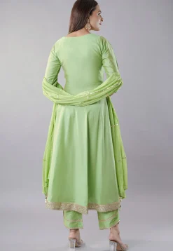 Embroidered Cotton Silk Anarkali Suit in Parrot Green