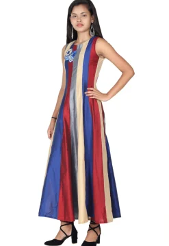Embroidered Cotton Silk Anarkali Kurta Set in Multicolor