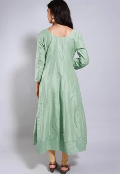 Embroidered Cotton Silk Anarkali Suits in Pastel Green