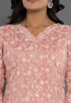 Embroidered Cotton Silk Anarkali Suit in Peach