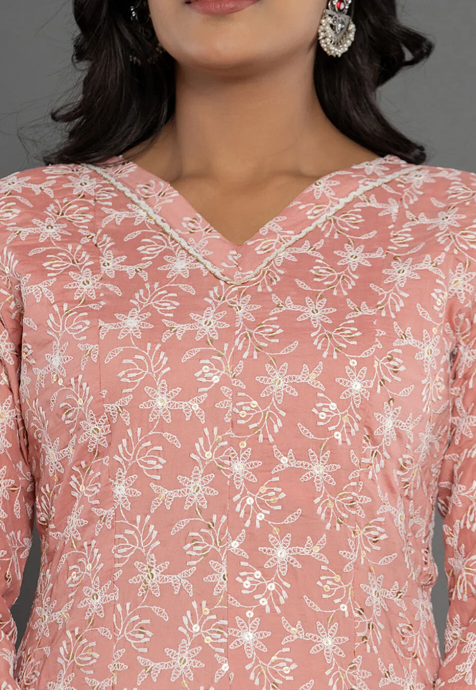 Embroidered Cotton Silk Anarkali Suit in Peach