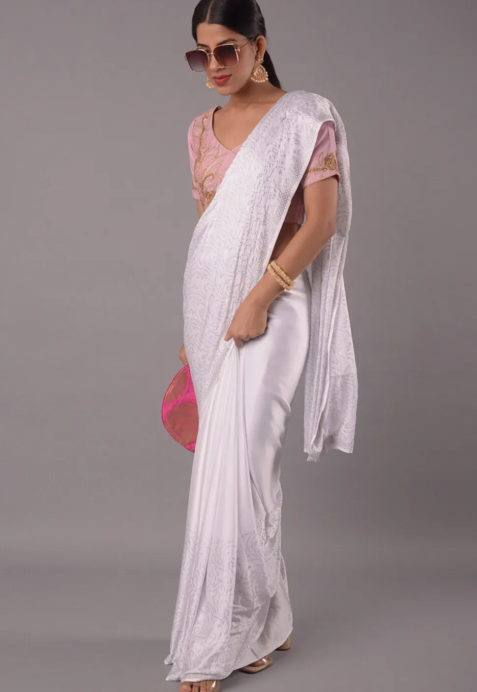 Embroidered Cotton Silk Blouse in Baby Pink