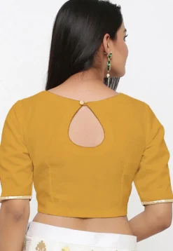 Embroidered Cotton Silk Blouse in Mustard