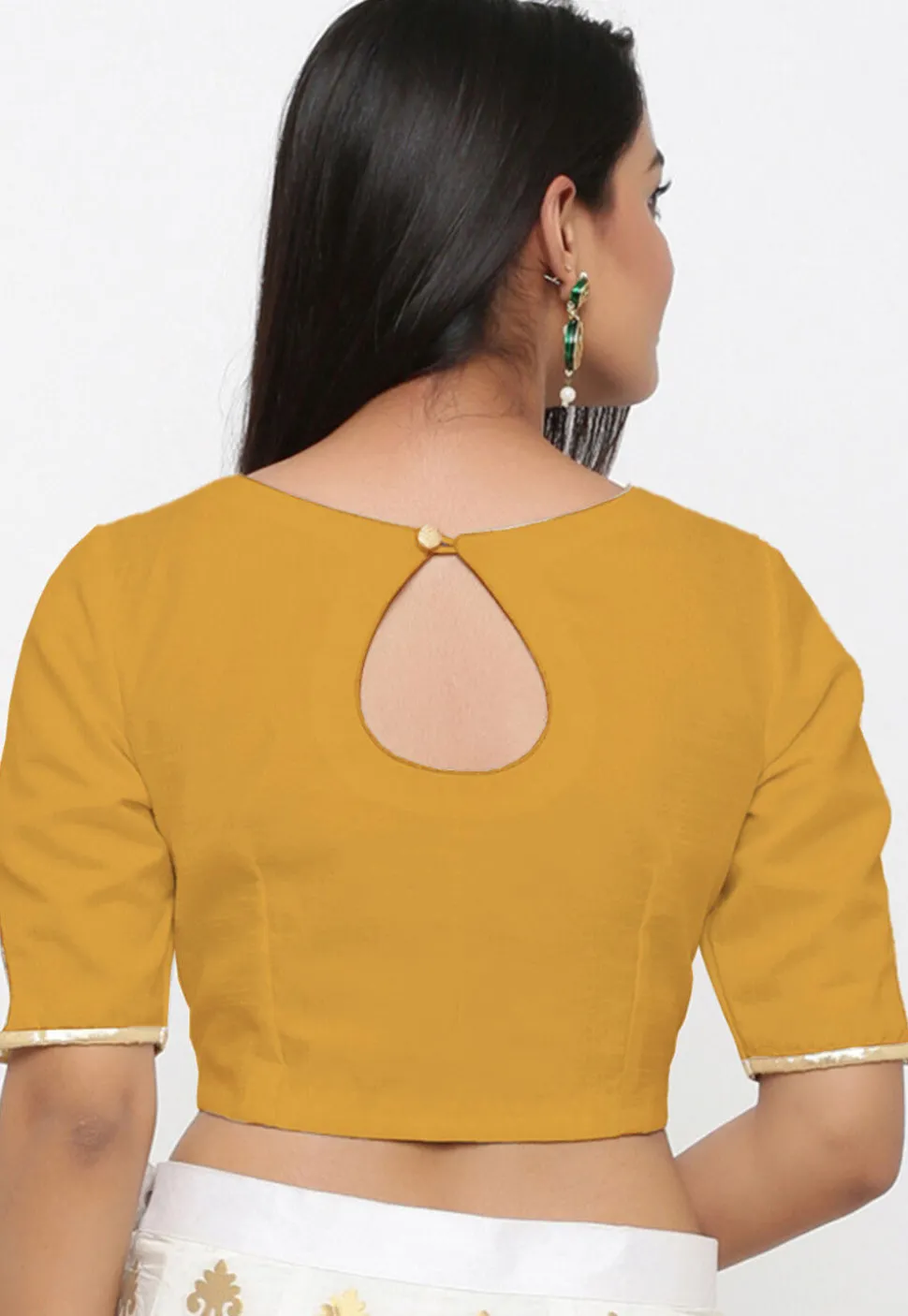 Embroidered Cotton Silk Blouse in Mustard